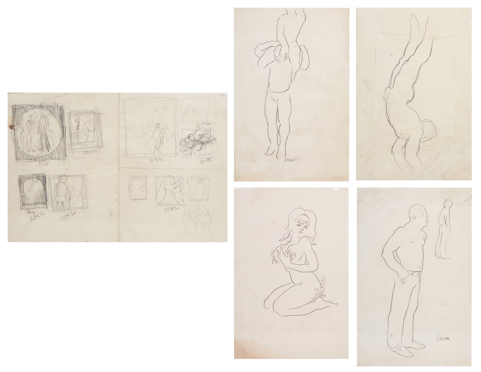 George Valentine Dureau (American/Louisiana, 1930-2014), "Five Figurative Sketches," H.- 18 in., W.- (1 of 8)