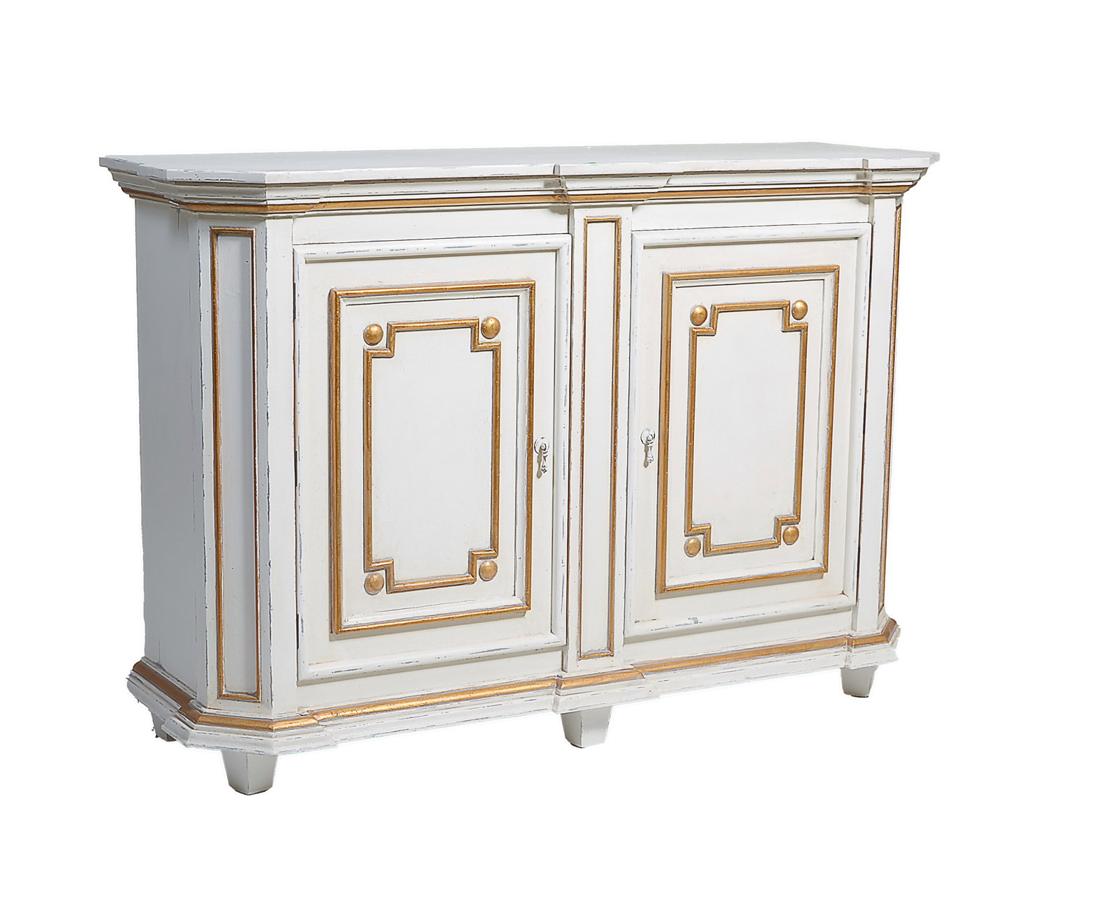 Robust Italian Style Polychromed Creme Credenza, 20th/21st c., H.- 45 in., W.- 66 in., D.- 21 1/2 (1 of 1)