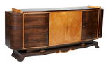 French Art Deco Satinwood and Walnut Sideboard, early 20th c., H.- 40 in., W.- 94 1/2 in., D.- 20