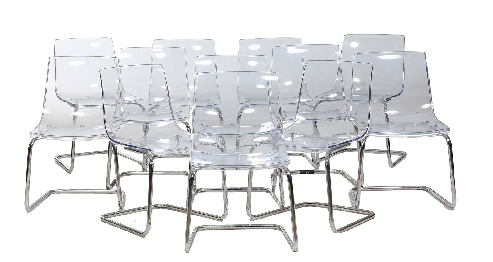 Twelve Lucite Tobias Chairs, Carl Ojarstan for Ikea, H.- 33 in., W.- 18 1/2 in., D.- 20 in. (12 (1 of 1)