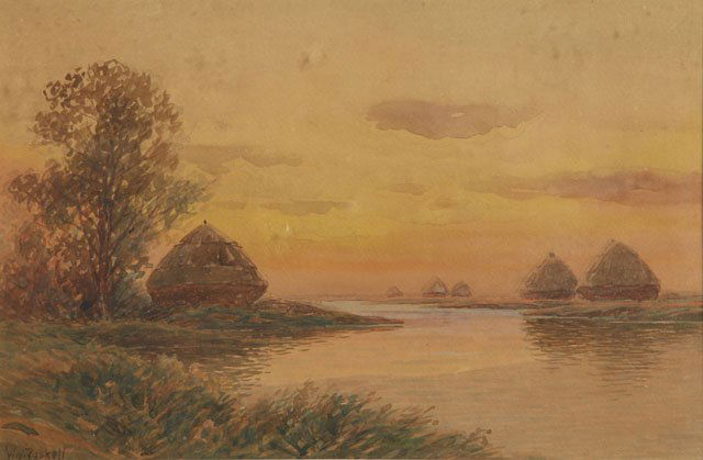 William Frederick Paskell (1866-1951), "Saltwater: William Frederick Paskell (1866-1951), "Saltwater Marsh Newburyport, Mass., " early 20th c., watercolor, signed l.l., titled verso, farmed, H.- 9 1/2 in., W.- 14 1/2 in.