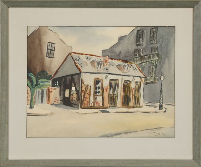 Egan, "Lafitte's Blacksmith Shop," 1958, watercolo: Egan, "Lafitte's Blacksmith Shop," 1958, watercolor, signed and dated l.r., framed, H.- 14 1/4 in., W.- 18 7/8 in.