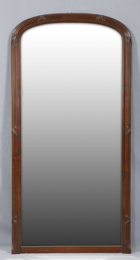 Carved Mahogany Full Length Dressing Mirror, c. 1: Carved Mahogany Full Length Dressing Mirror, c. 1920, with a reeded and crossed ribbon frame, en suite with previous lots, H.- 69 in., W.- 34 1/2 in., D.- 2 in.