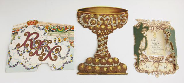 Group of Five Mardi Gras Pieces, 20th c., consisti: Group of Five Mardi Gras Pieces, 20th c., consisting of a Rex Ball Invitation, 1999; Comus Ball Invitation, 1972; Rex Pop-Up Card; Rex Dinner Invitation, 1971' and a Rex Reception Invitation, 1971, un