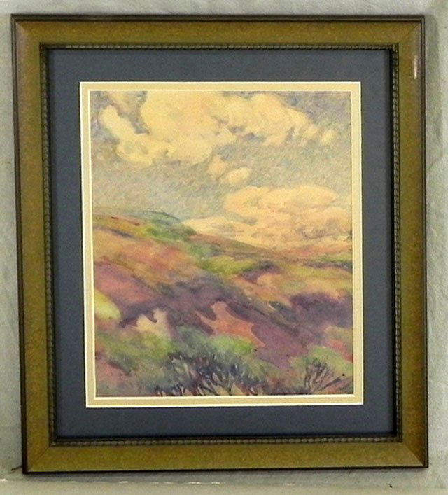 Gertrude Roberts Smith (1869-1952), "Landscape," e: Gertrude Roberts Smith (1869-1952), "Landscape," early 20th c., watercolor, signed l.r., framed, H.- 10 in., W.- 8 1/2 in., from the collection of Dr. James W. Nelson. Note: Roberts taught at Newcomb