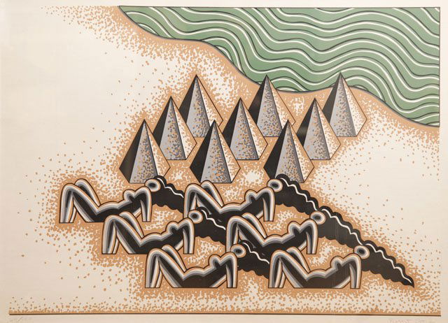 Robert Gordy (1933-1986), "The Green Nile," silksc: Robert Gordy (1933-1986), "The Green Nile," silkscreen, 69/100, pencil numbered l.l. margin, pencil signed l.r. margin, framed, H.- 21 1/2 in., W.- 29 1/2 in.