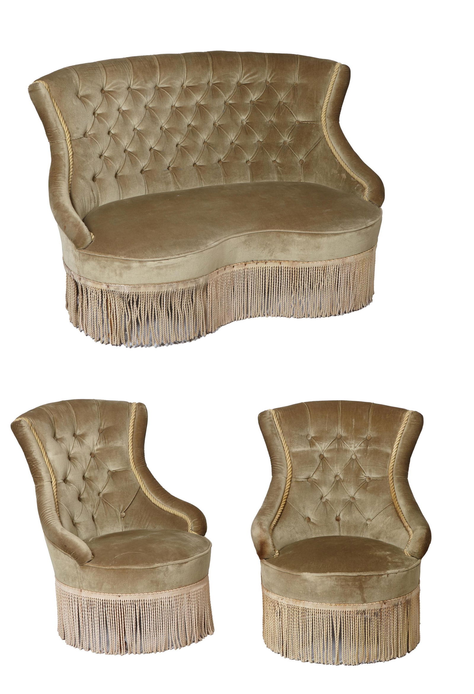 Edwardian Style Slipper Seating Group, late 19th c., Settee- H.- 33 in., W.- 50 in., D.- 28 in.; Cha (1 of 3)