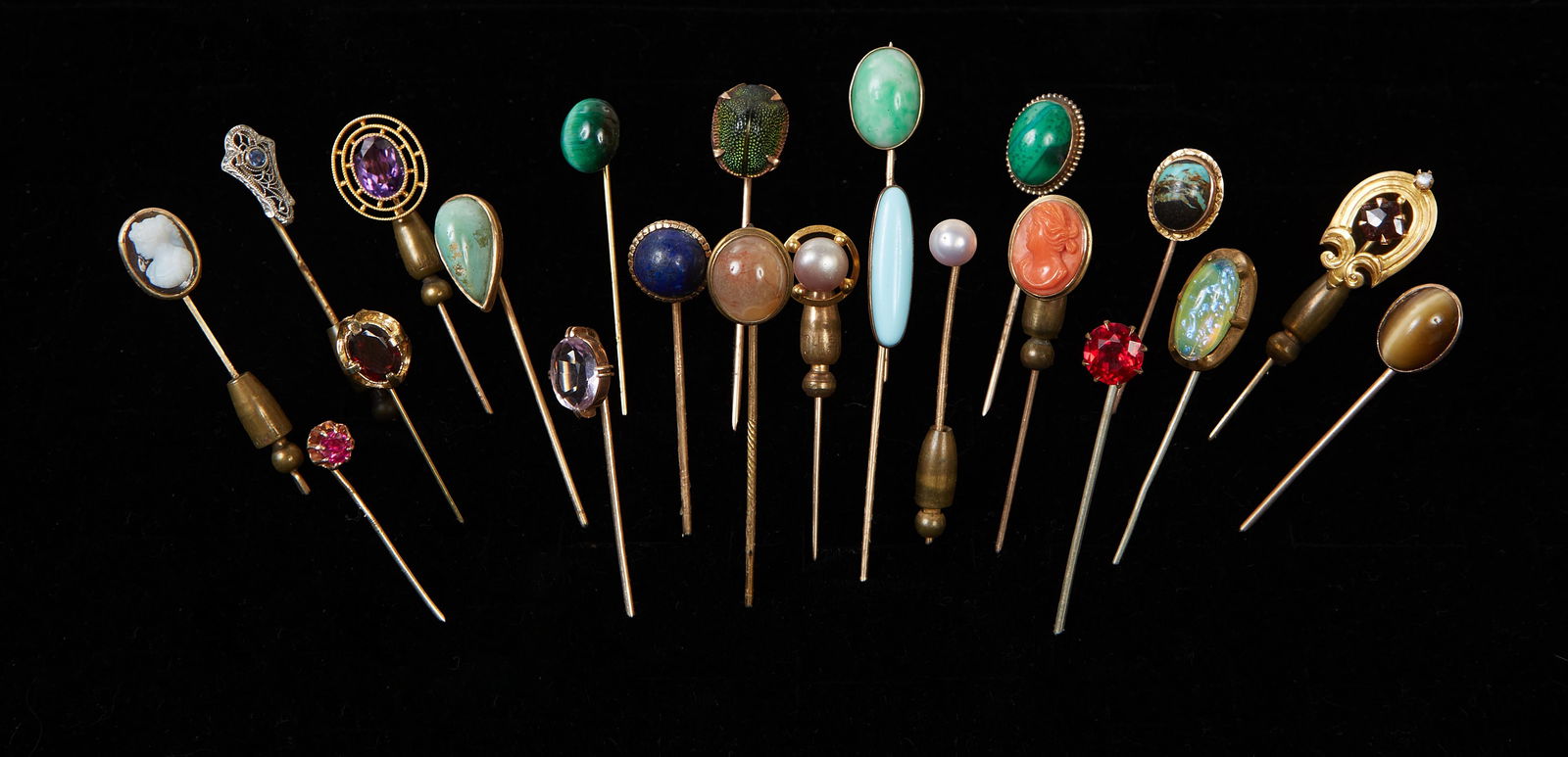 Assembled Collection of Twenty-Two Stick Pins, Scarab- H.- 2 3/4 in., W.- 7/16 in., D.- 13/32 in. (2 (1 of 1)