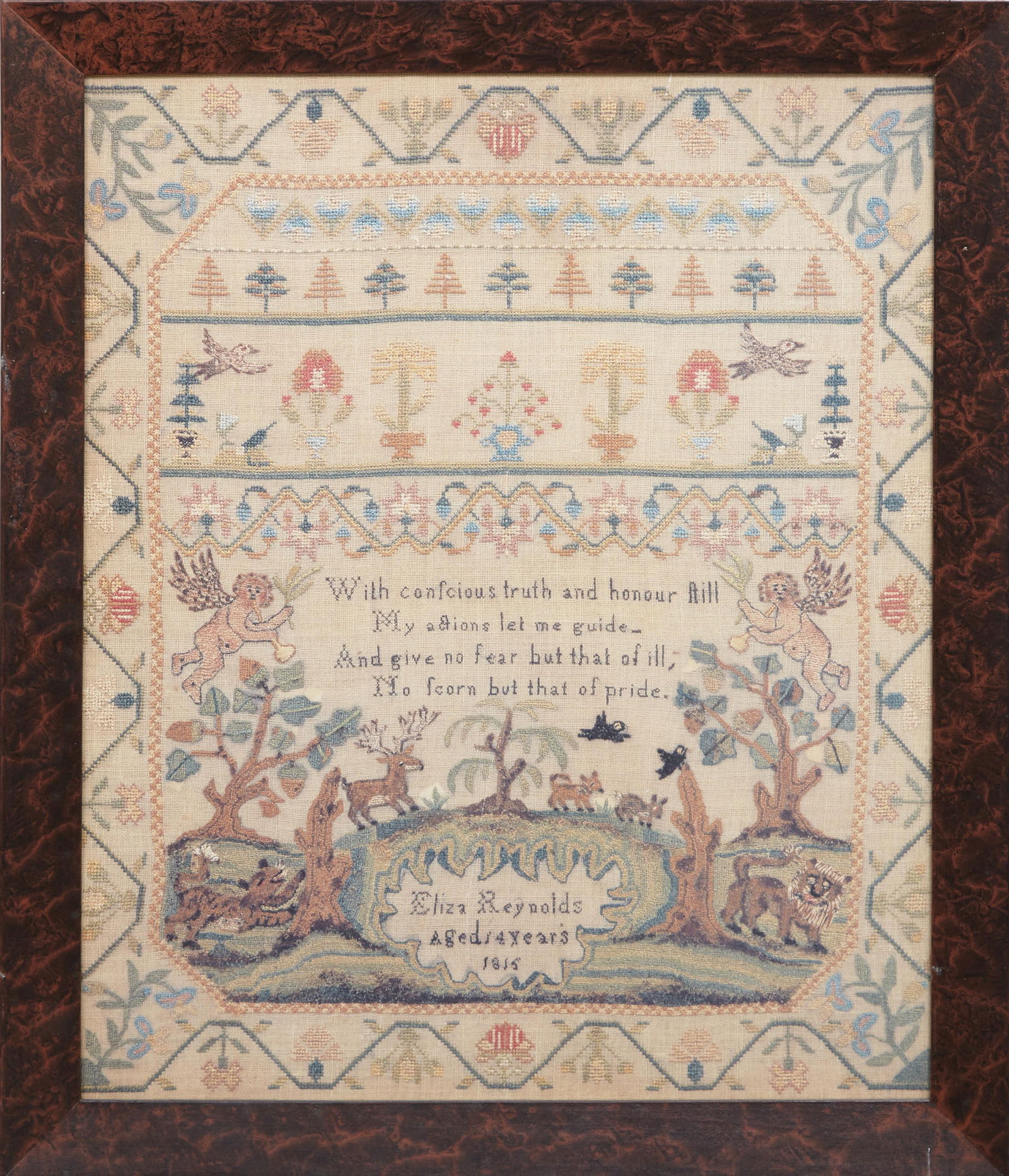 American Needlepoint Sampler Print, Sight- H.- 19 3/4 in., W.- 15 1/2 in., Framed- H.- 22 1/2 in., W (1 of 3)