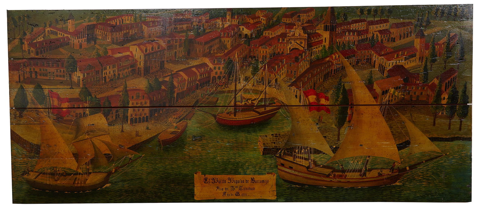 Continental/Spanish School, "Ships at Port- El Huerto Pequeno de Barramrio," early 20th c., H.- 25 i (1 of 2)