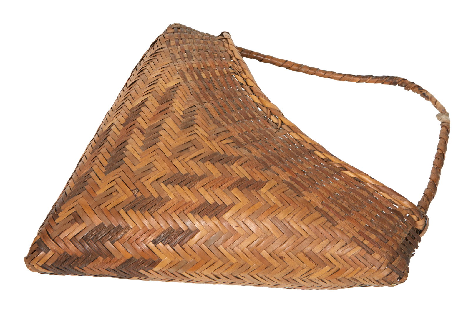 Choctaw Woven Straw Heart Handled Basket, 20th c., Basket- H.- 11 in., W.- 15 in., D.- 4 1/2 in. (1 of 2)