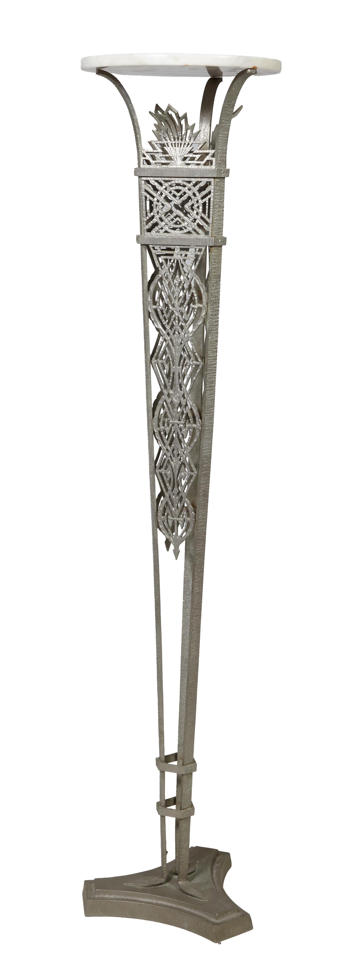 Art Deco Marble and Aluminum Tall Pedestal, early 20th c., H.- 65 in., Dia.- 14 1/2 in. (1 of 2)