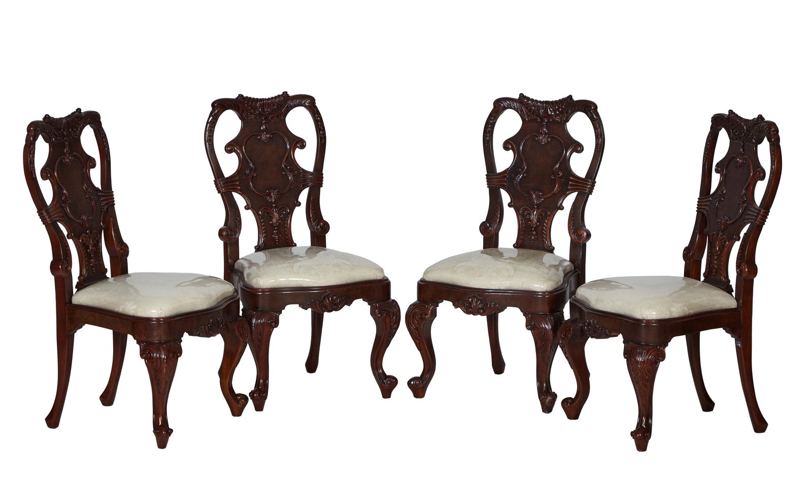Group of Four Portuguese Style Burled Wood Dining Chairs, 20th/21st c., H.- 42 1/2 in., W.- 22 in., (1 of 3)