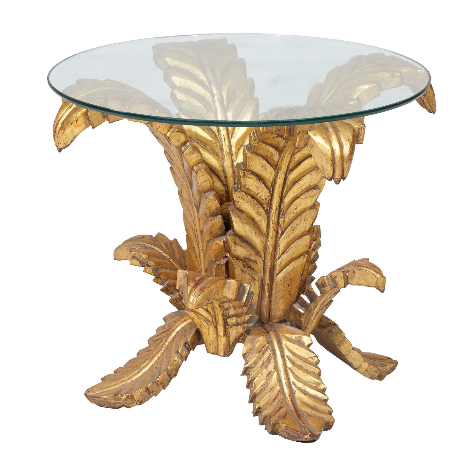 Hollywood Regency Style Gilt Leaf-form Side Table, 20th c., H.- 22 in., Dia.- 24 in. (1 of 1)