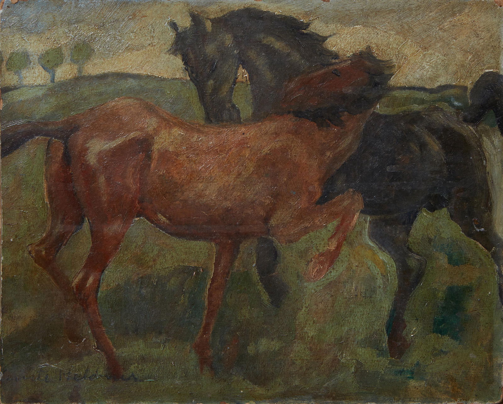 Knute Heldner (Swedish/Minnesota & New Orleans, 1877-1952), "Two Horses at Play, an Early Study," (1 of 4)