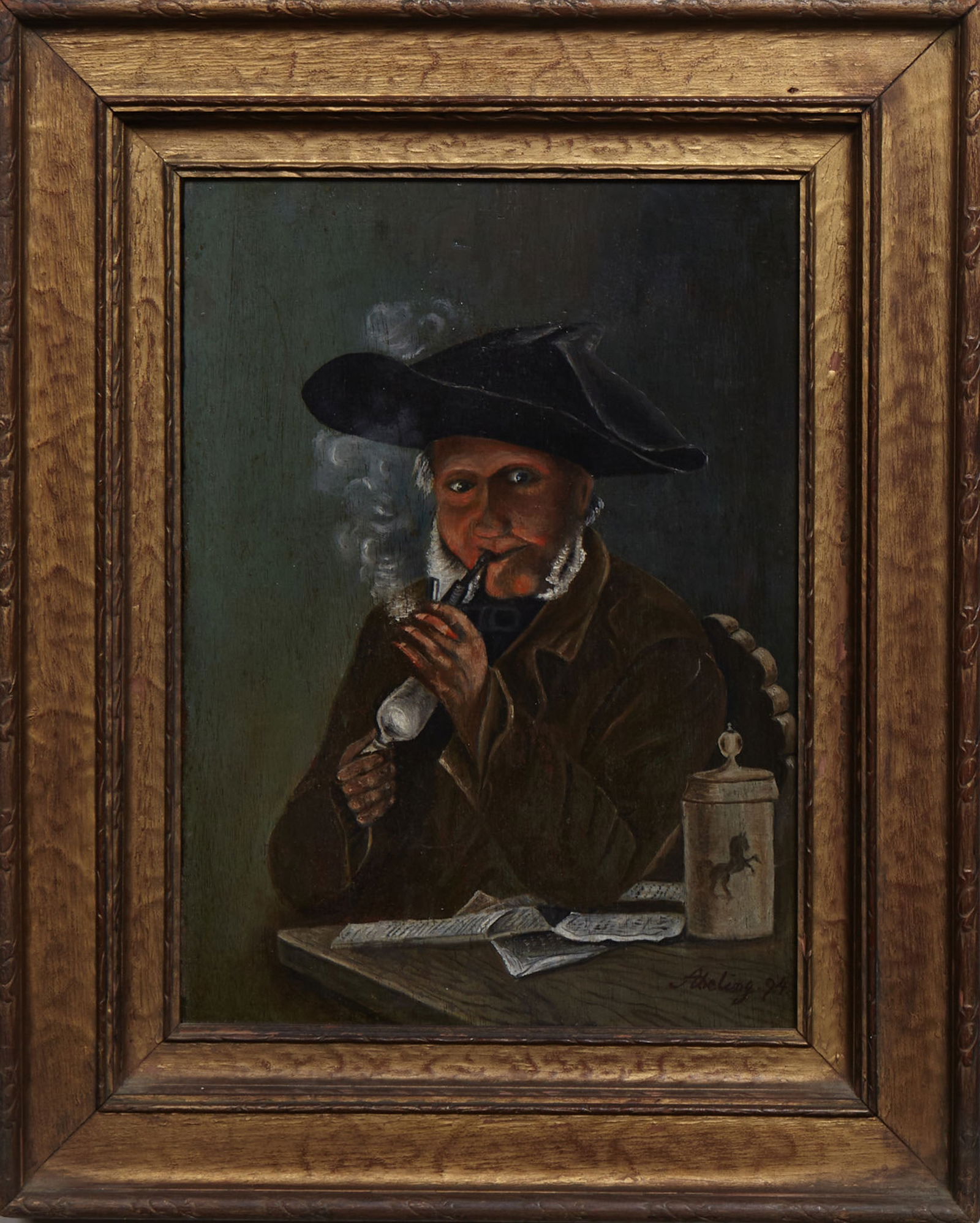 Dutch/German School, "Man with a Pipe," 1894, H.- 11 1/4 in., W.- 8 1/4 in., Framed- H.- 15 1/2 in., (1 of 4)