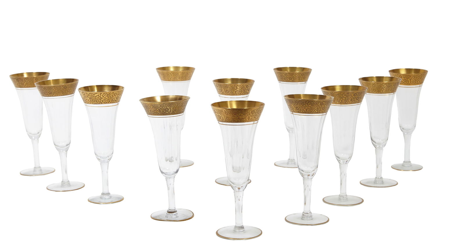 Set of Twelve French St. Louis Style Champagne Glasses, 20th c., H.- 6 3/4 in., Dia.- 2 5/8 in. (12 (1 of 2)