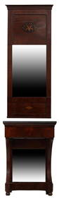 Diminutive French Empire Marble Top Mahogany Foyer Console with Mirror, early 19th c., Mirror- H.- 4 (1 of 11)