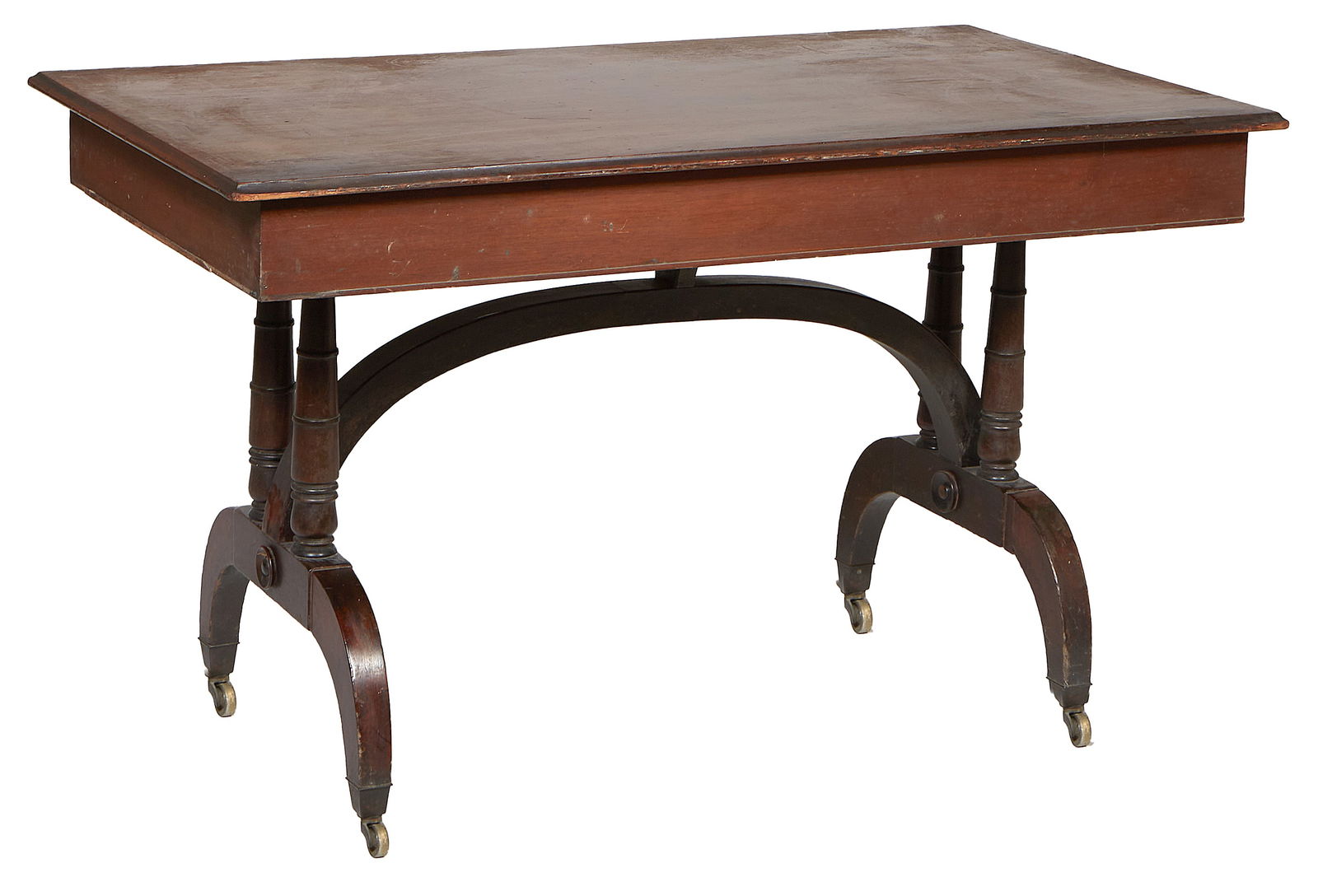 American Classical Walnut Curule Library Table, early 19th c., H.- 30 1/2 in., W.- 51 in., D.- 28 in (1 of 2)