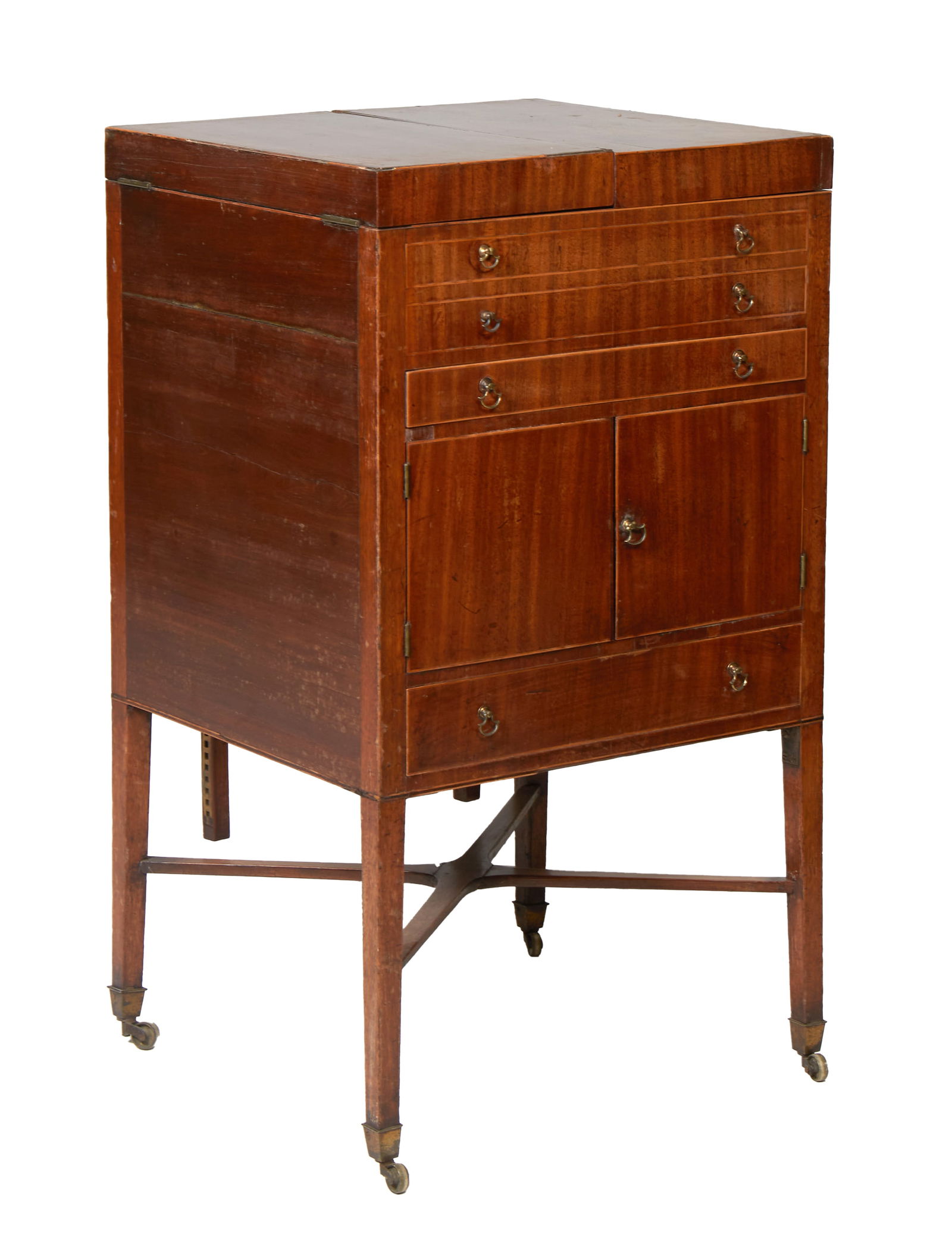 English Regency Inlaid Mahogany Beau Brummell Stand, early 19th c., Closed- H.- 37 in., W.- 21 in., (1 of 4)