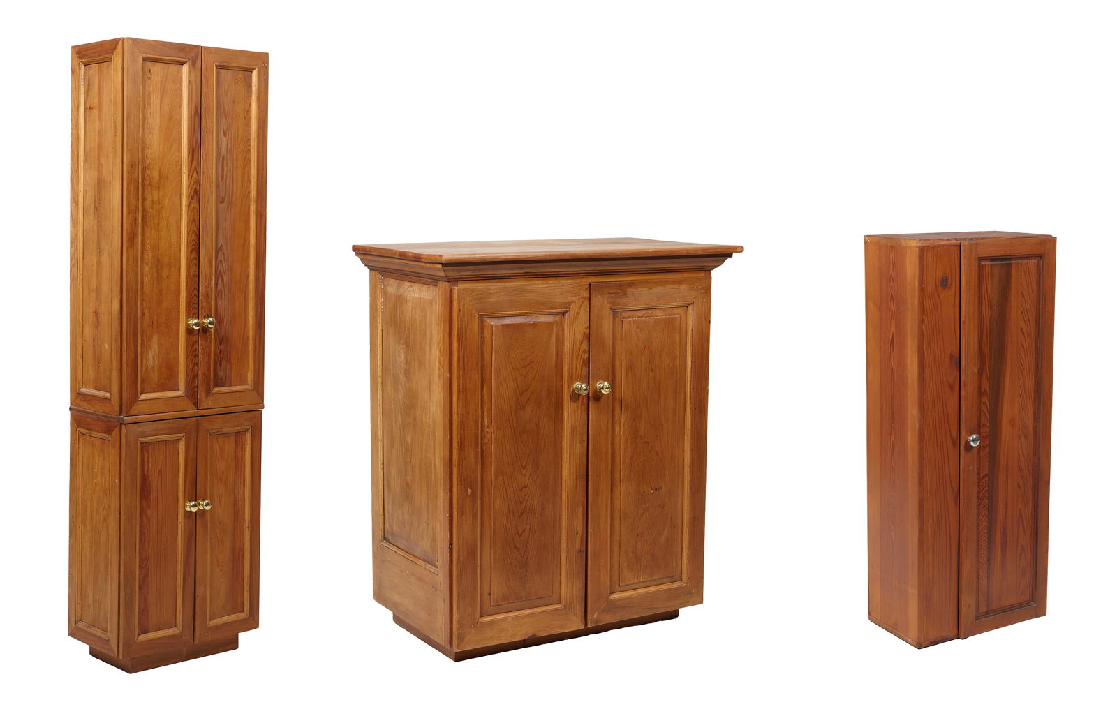 Three Contemporary Cypress Cabinets, 20th c., Four Door- H.- 84 in., W.- 24 in., D.- 13 in.; Two Doo (1 of 4)
