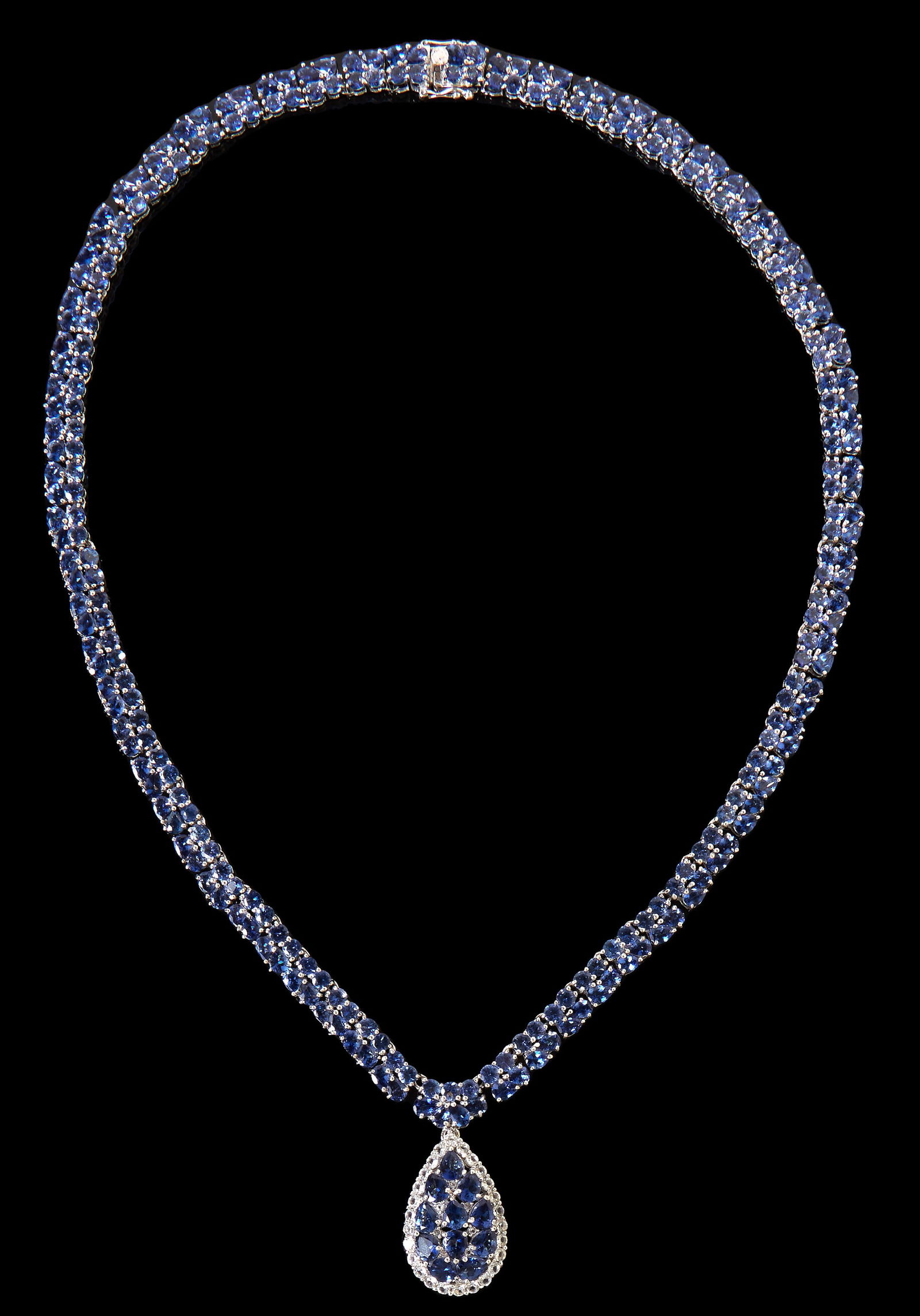 Sterling Silver and Platinum Tanzanite and White Topaz Link Necklace, Total Tanzanite Wt.- app. 36. (1 of 3)