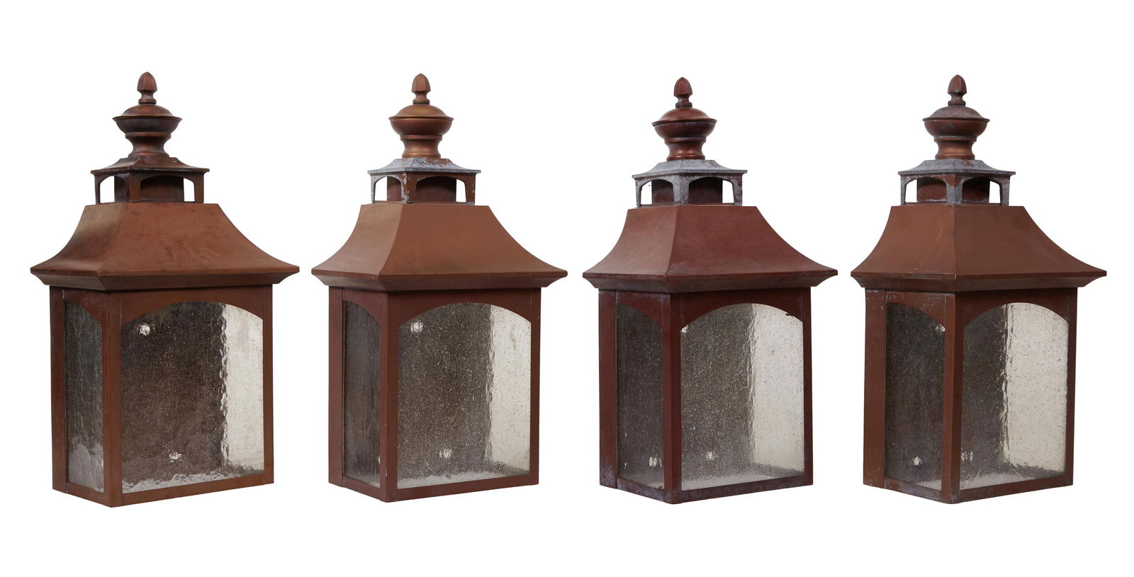 Set of Four Copper Outdoor Lantern Fixtures, 20th c., H.- 19 in., W.- 9 3/4 in., D.- 6 1/2 in. (4 Pc (1 of 1)