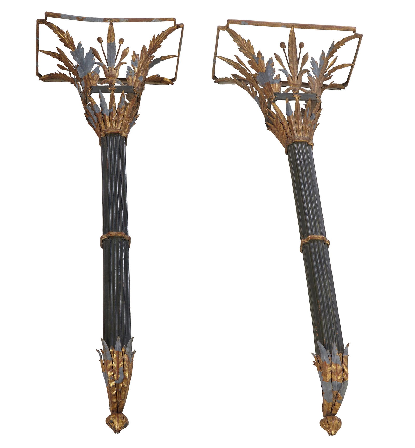 Pair of Continental Polychromed and Gilt Tole Wall Brackets, 19th c., H.- 52 in., W.- 18 1/2 in., D. (1 of 13)