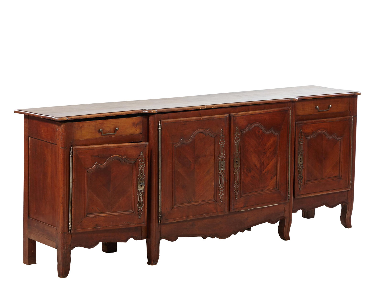 French Louis XV Style Carved Walnut Breakfront Sideboard, 19th c., H.- 38 in., W.- 98 in., D.- 21 (1 of 2)