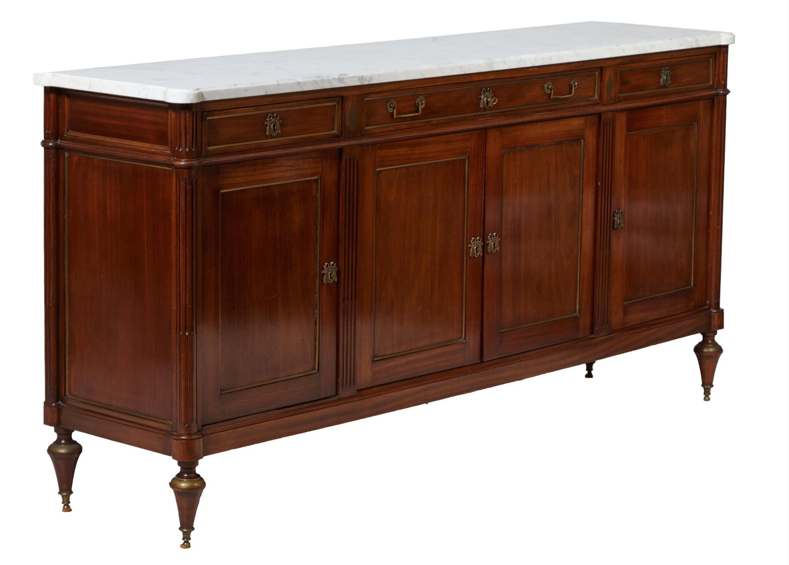 French Louis XVI Style Marble Top Sideboard, 20th c., H.- 42 1/4 in., W.- 86 in., D.- 20 in. (1 of 20)