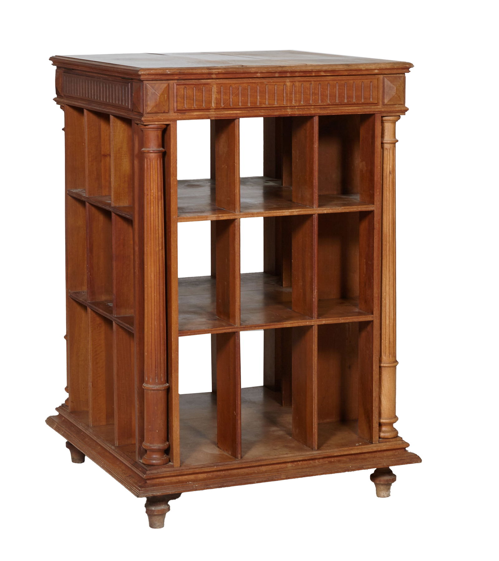 Unusual French Napoleon III Style Walnut Four Sided Free Standing Bookcase, late 19th c., H.- 51 (1 of 1)