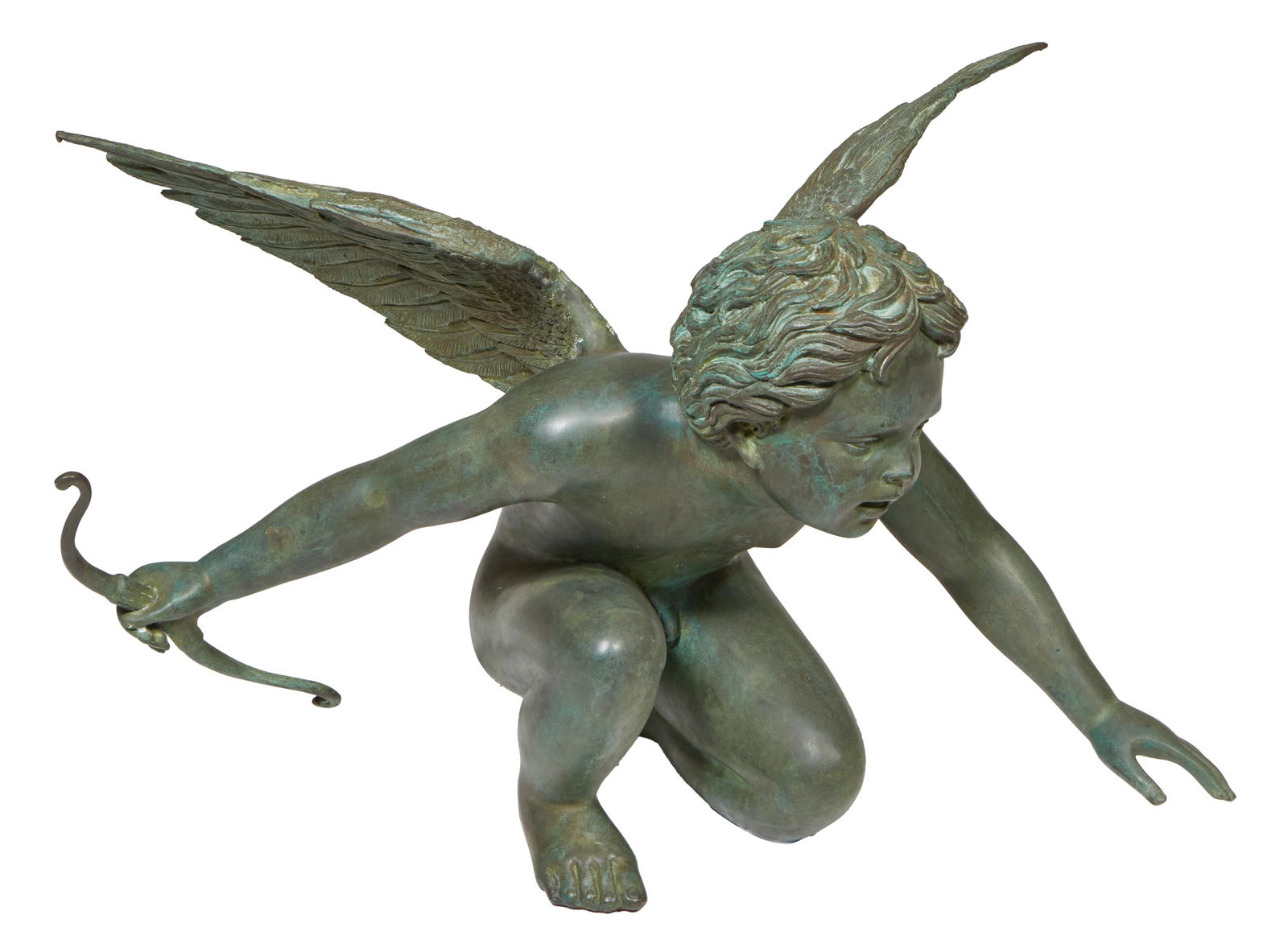 Green Patinated Bronze Garden Figure, 20th c., H.- 18 1/2 in., W.- 24 in., D.- 24 in. (1 of 3)