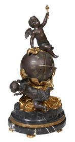 Large Gilt and Patinated Bronze German Figural Mantel Clock, 20th c., H.- 29 in., W.- 14 in., D.- 10 (1 of 8)