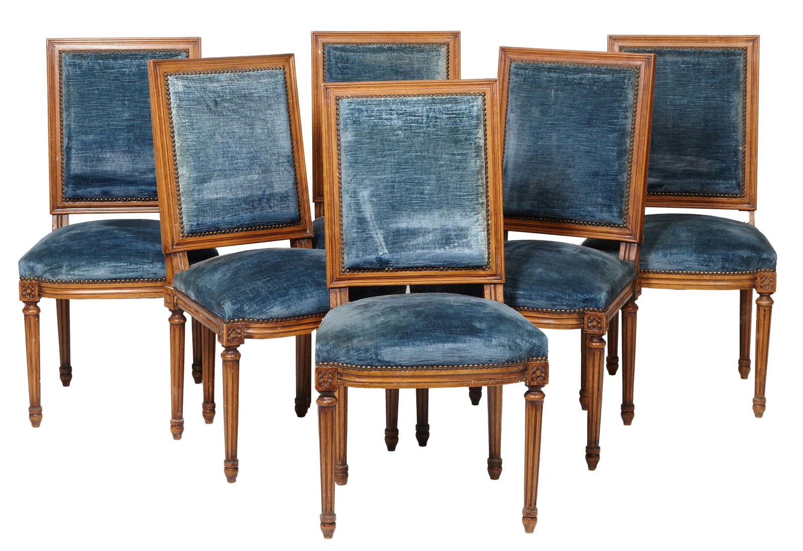 Set of Six Louis XVI Style Carved Walnut Dining Chairs, 20th c., H.- 36 in., W.- 20 in., D.- 18 in. (1 of 20)
