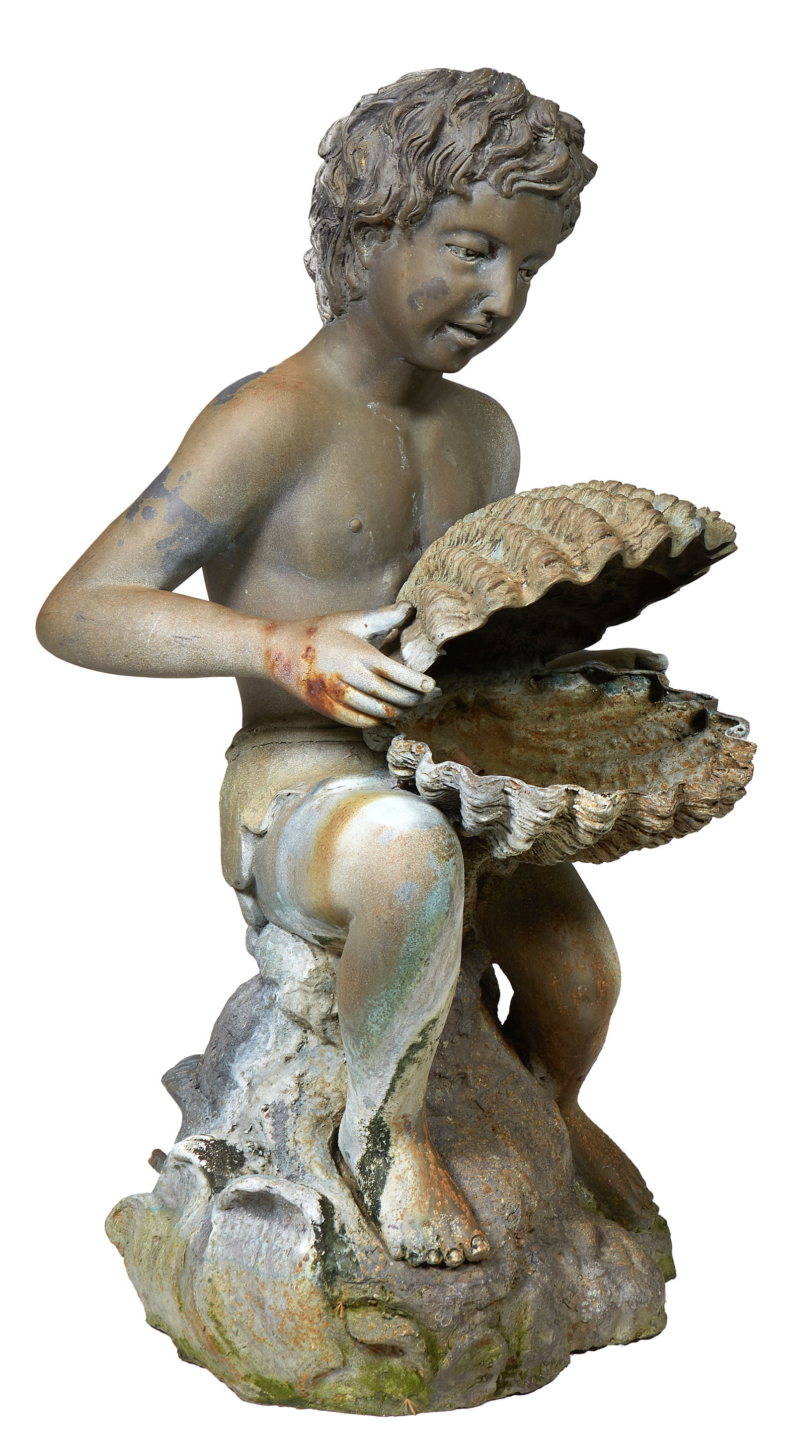 Patinated Bronze Fountain Figure, 20th c., H.- 32 in., W.- 15 in., D.- 12 1/2 in. (1 of 2)