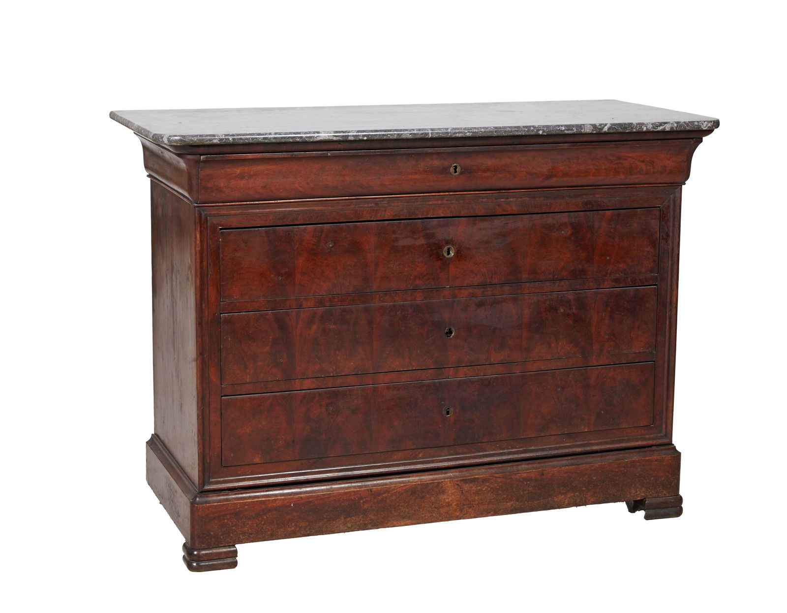 French Louis Philippe Marble Top Mahogany Commode, mid 19th c., H.- 37 1/2 in., W.- 51 in., D.- 23 (1 of 3)