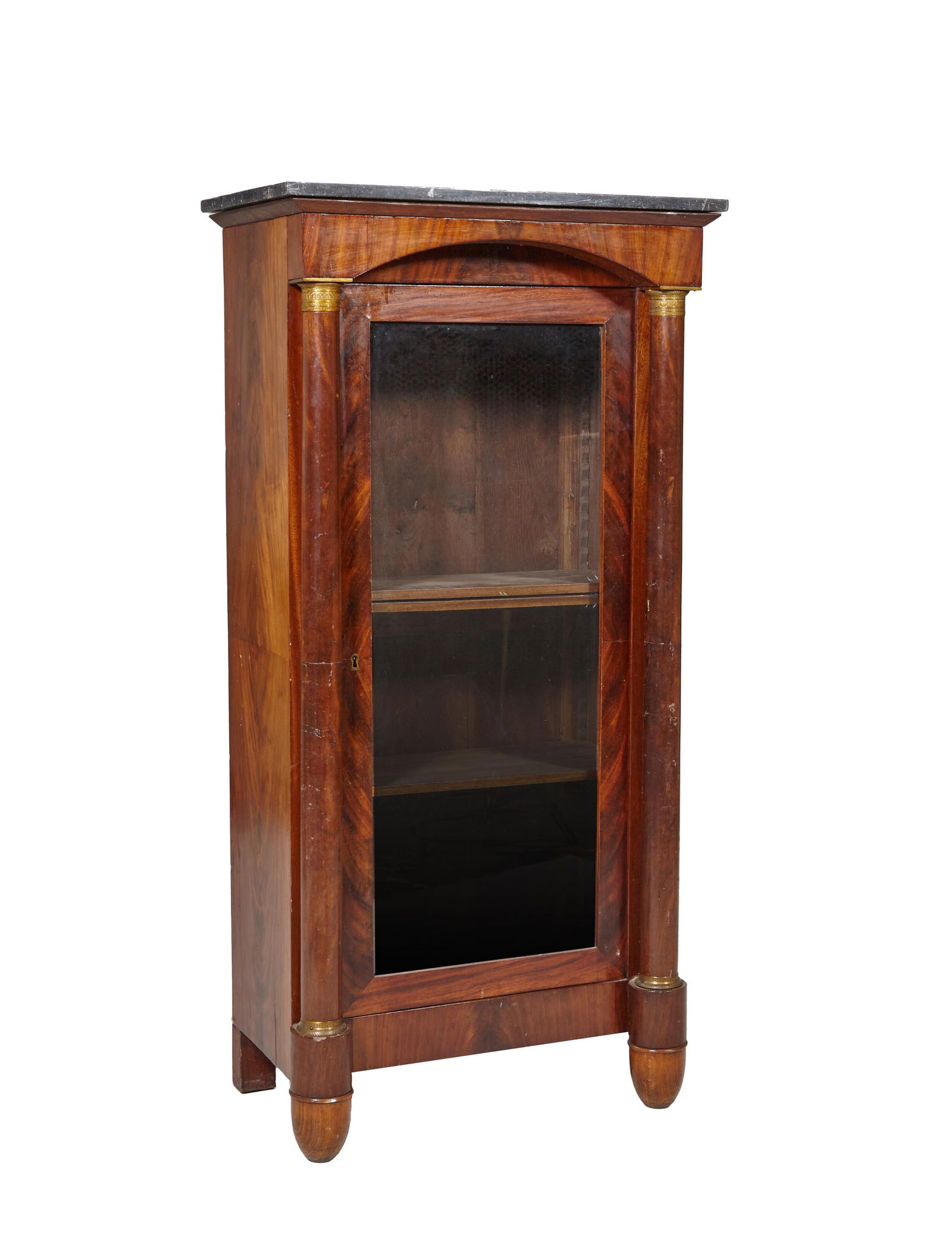 French Empire Ormolu Mounted Marble Top Walnut Bookcase, mid 19th c., H.- 61 3/4 in., W.- 30 in., (1 of 1)