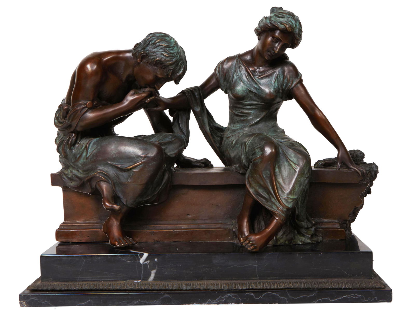 After Claude Michel Clodion (French, 1738-1814), "Kissing Her Hand," 19th c., H.- 13 1/2 in., W.- 16 (1 of 3)