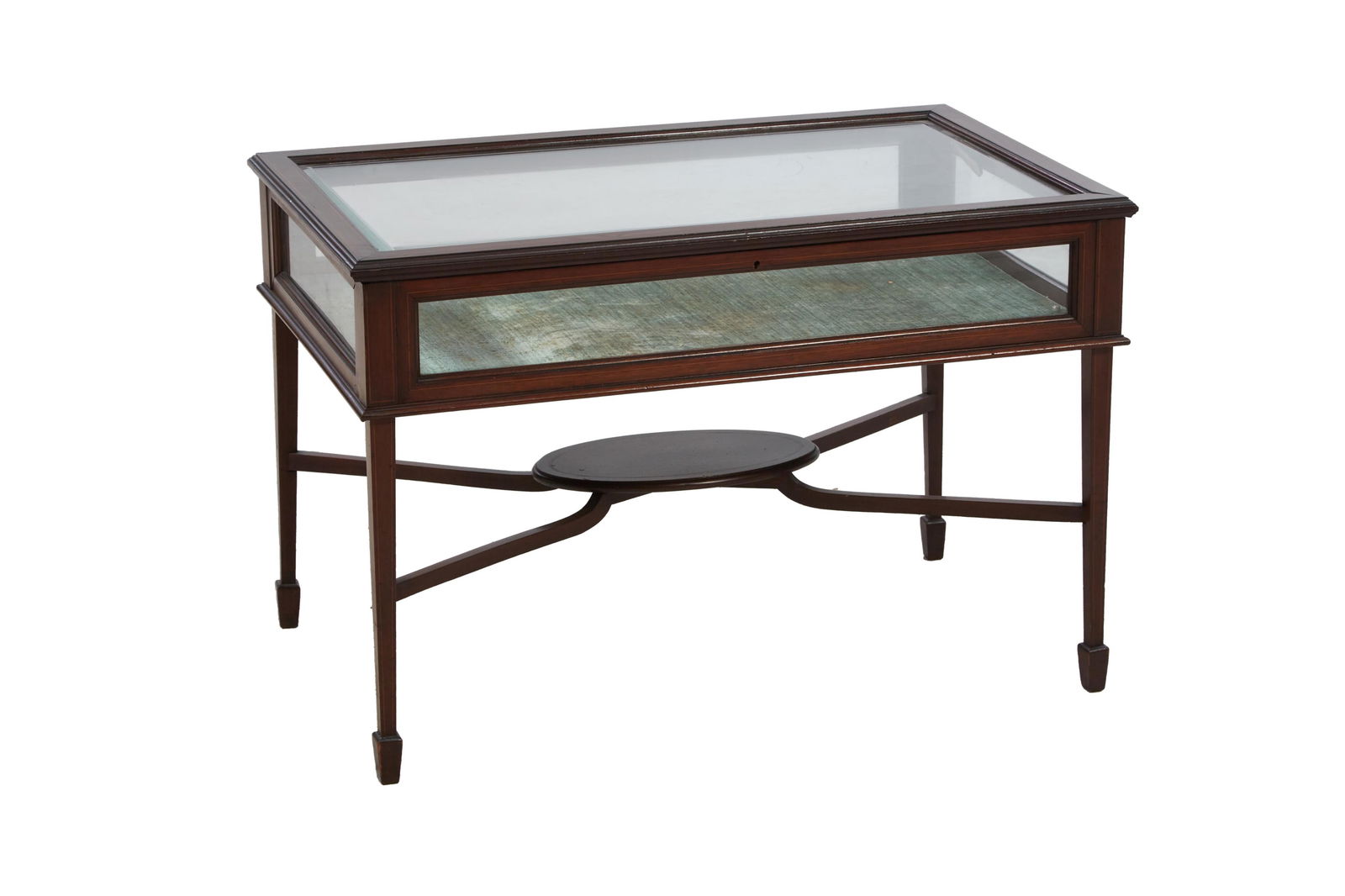 Georgian Style String Inlaid Mahogany Display Table, 20th c., H.- 20 in., W.- 30 in., D.- 19 1/2 in. (1 of 6)