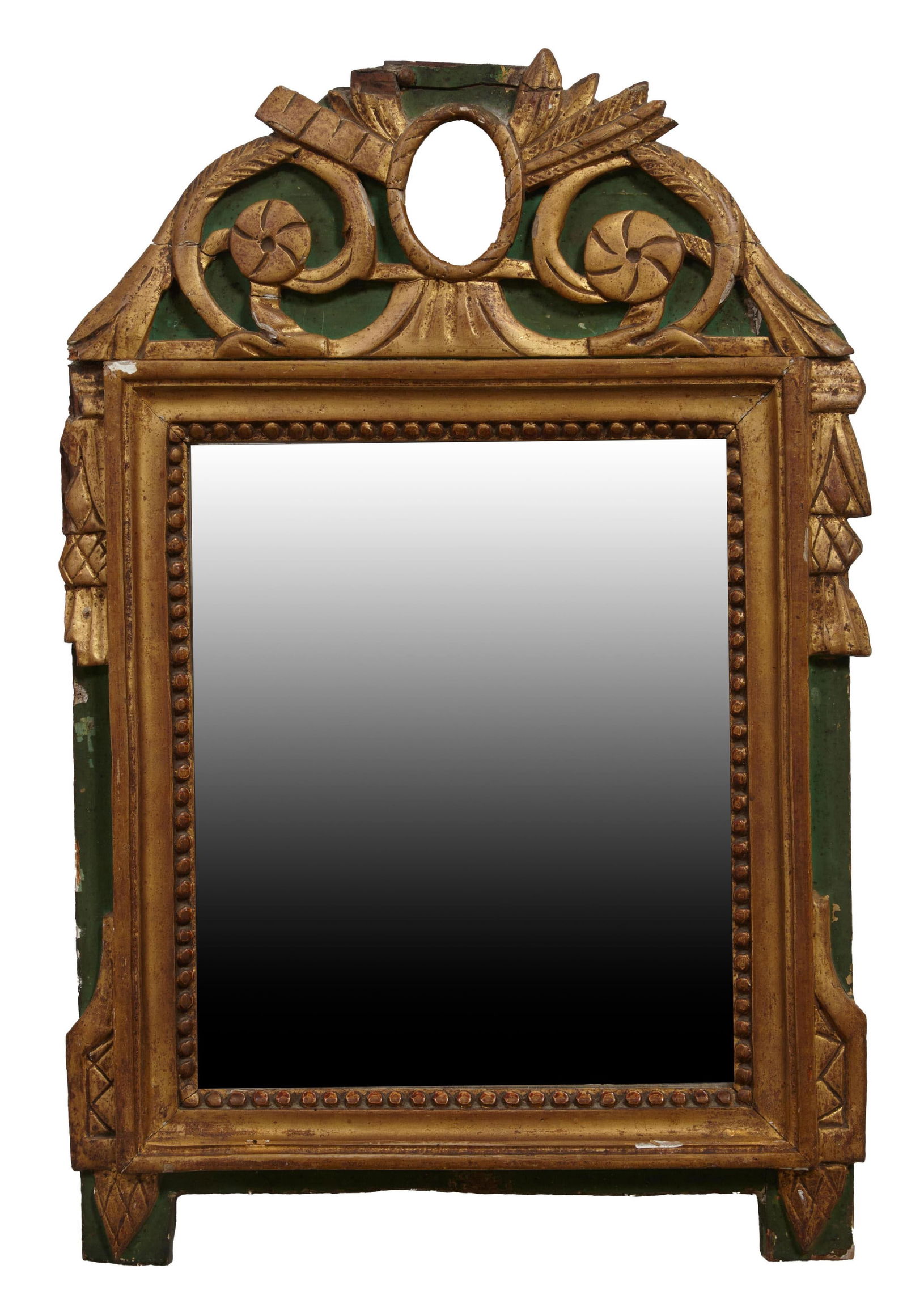 French Louis XVI Style Gilt and Gesso Beech Overmantel Mirror, 19th c., H.- 20 1/4 in., W.- 13 1/2 (1 of 2)
