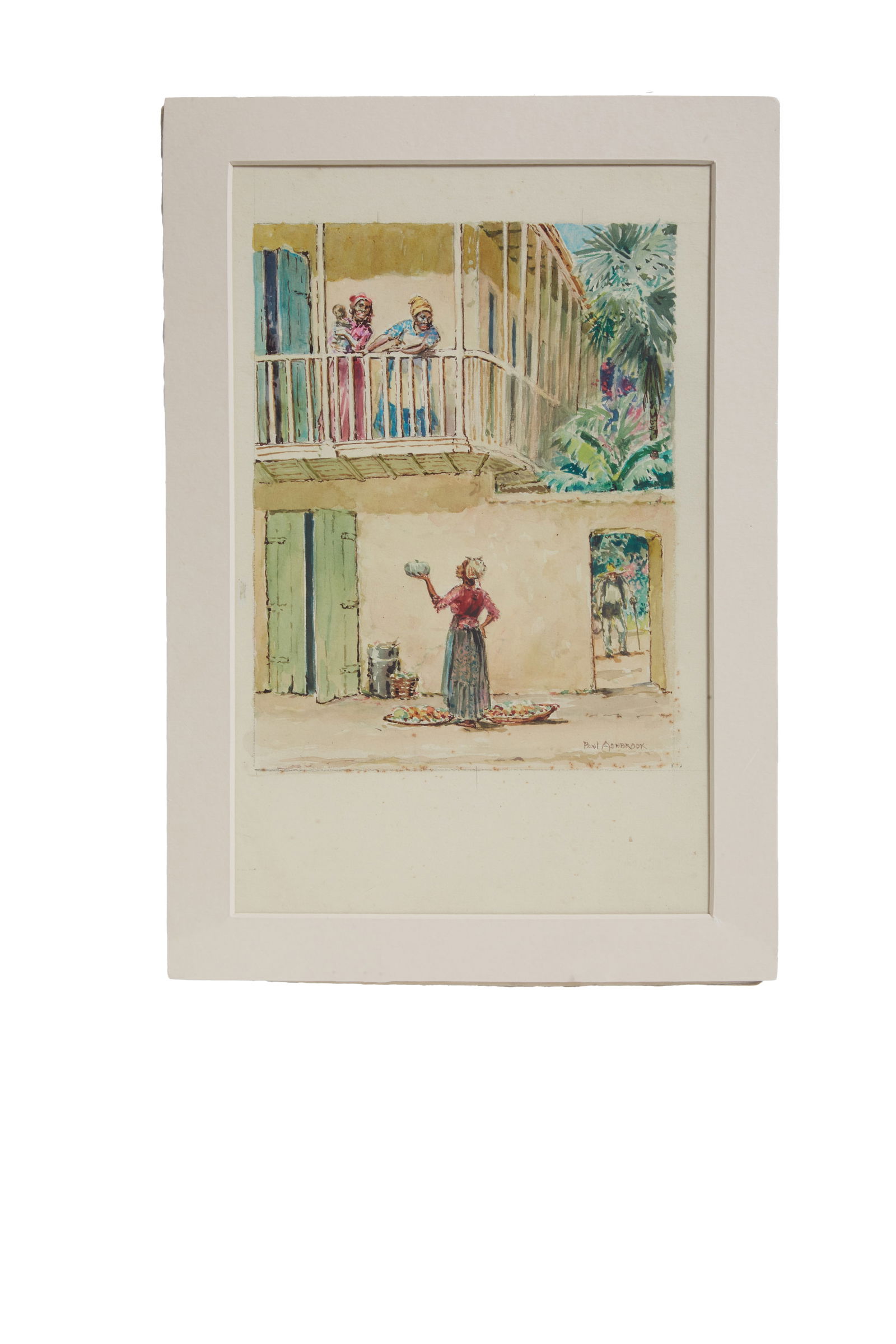 Paul Ashbrook (American, 1867-1949), “Fruit Vendor in the French Quarter," 20th c., H.- 12 1/4 (1 of 2)