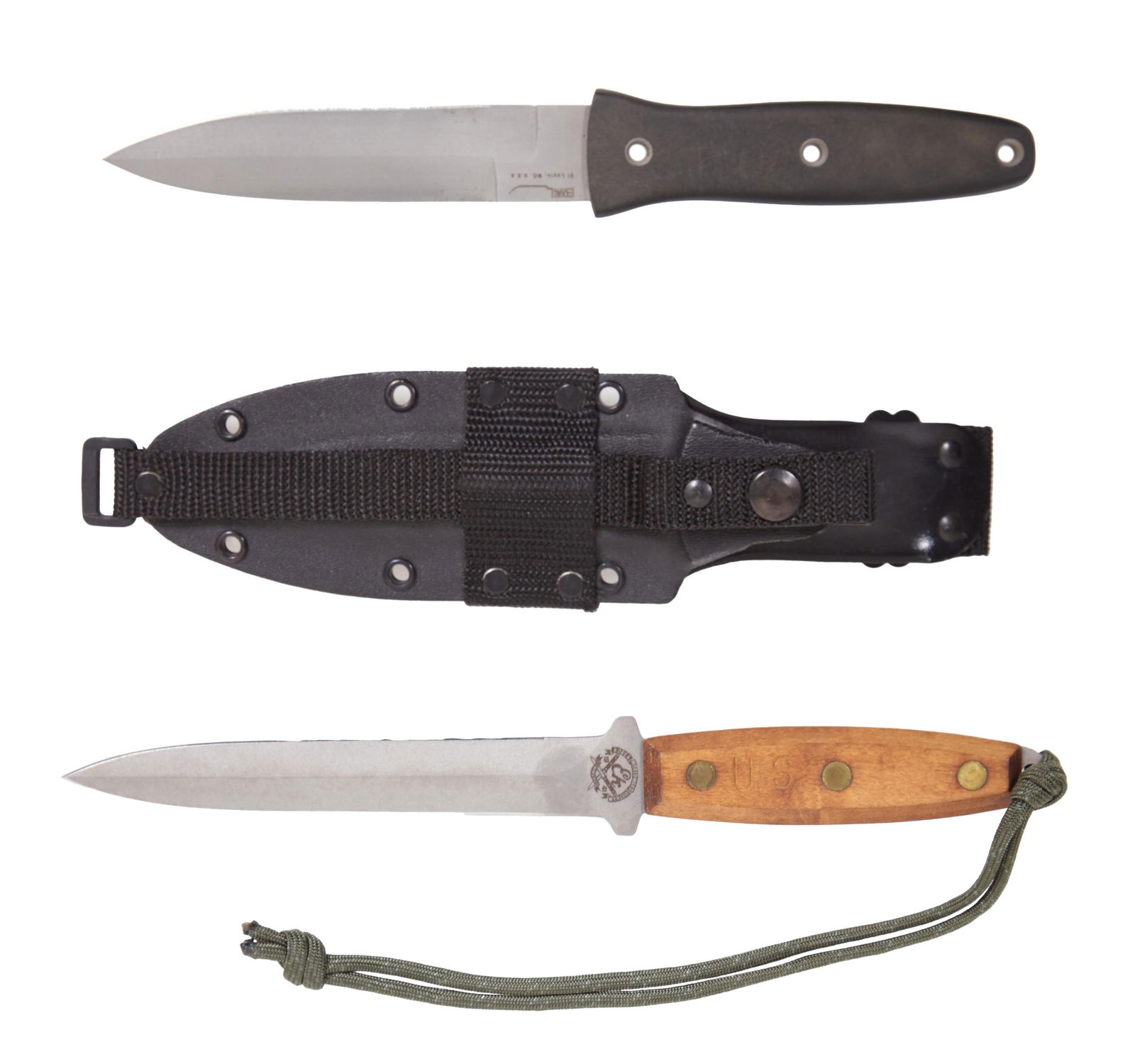 Pair of Military-Style Knives, 20th c., Longest- L.- Blade- 6 in. (2 Pcs.) (1 of 7)