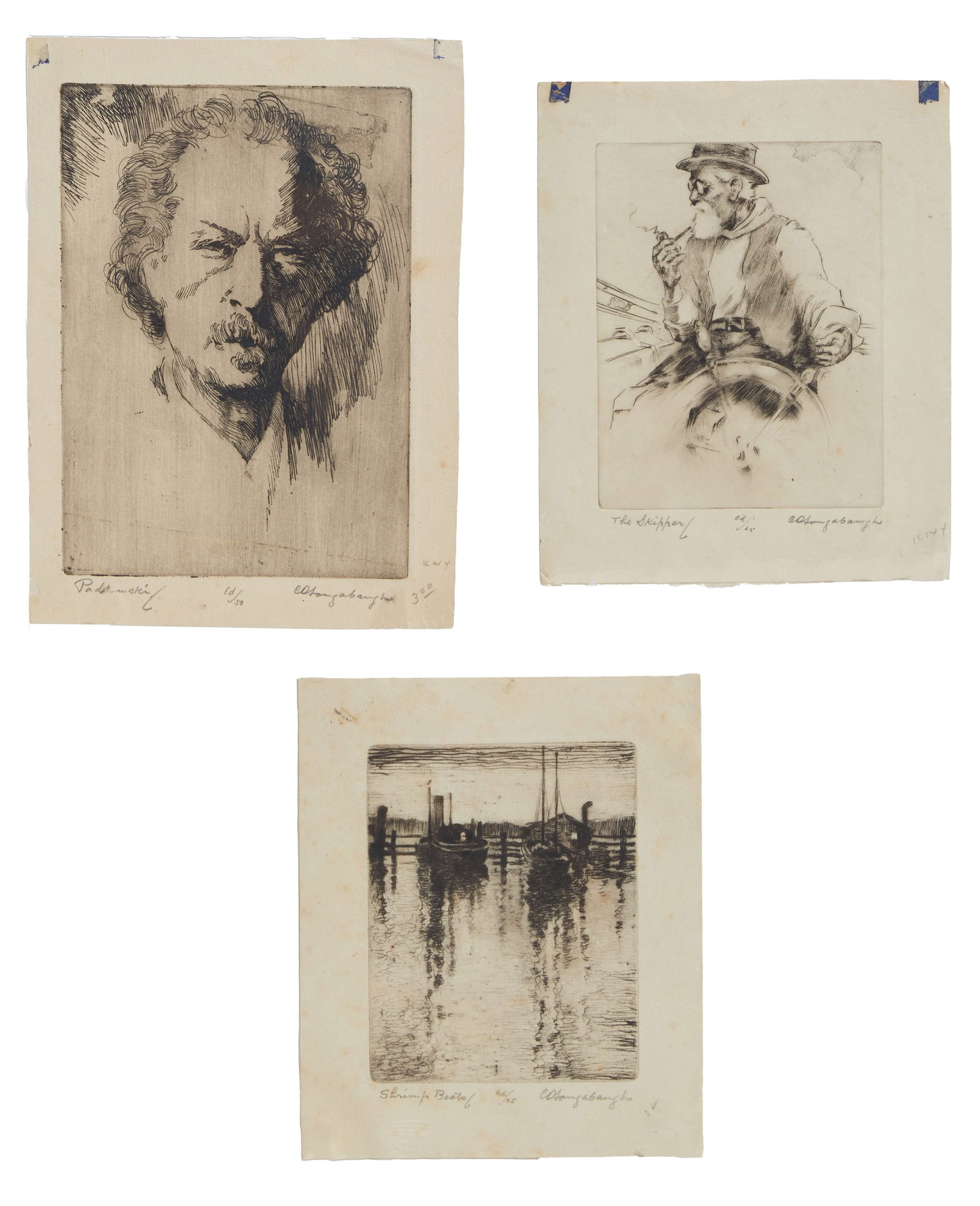 Charles Longabaugh (American, 1885-1944), "Shrimp Boat," "The Skipper," and "Polish (1 of 7)