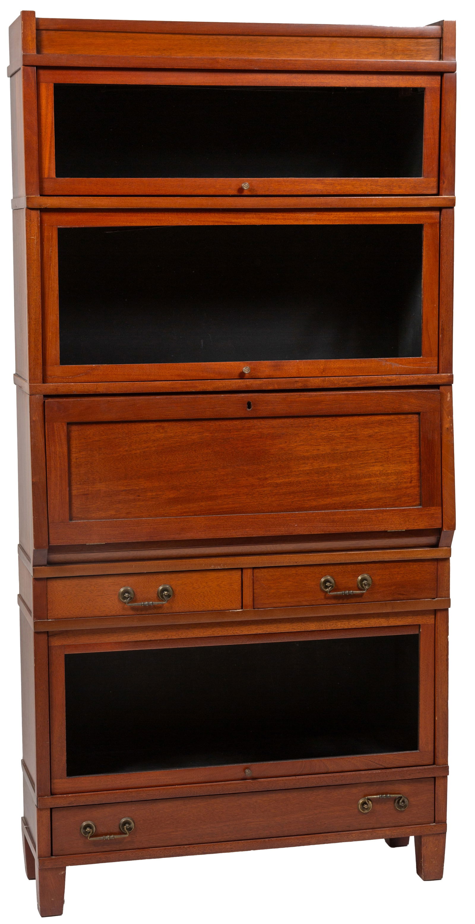 Carved Mahogany Barrister Bookcase, early 20th c., H.- 71 in., W.- 34 1/4 in., D.- 12 1/4 in. (1 of 2)