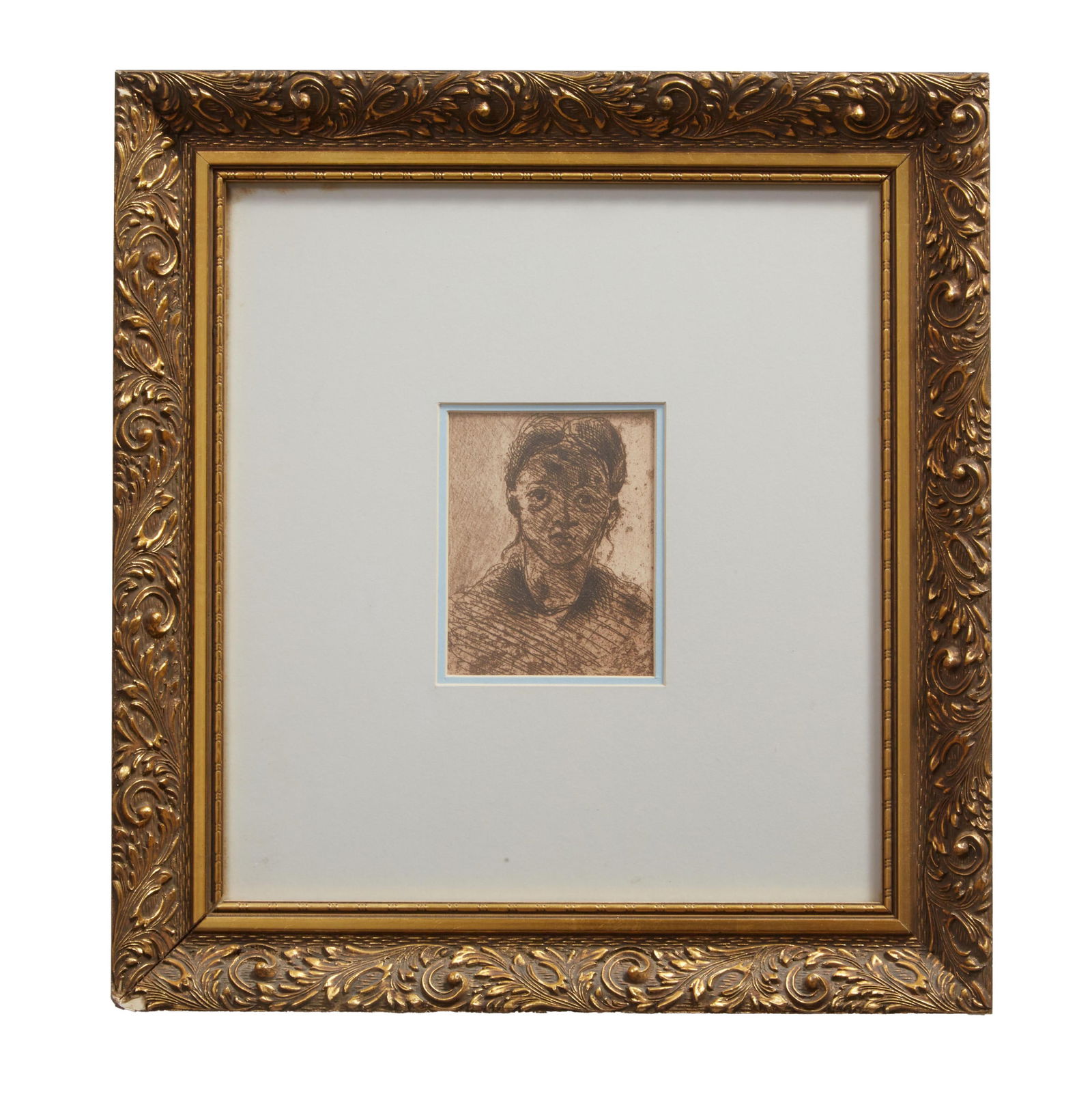 Paul Cezanne (French, 1839-1906), "Tete de Femme", 1873, Sight H.- 4 1/2 in., W.- 3 1/2 in., Framed (1 of 4)