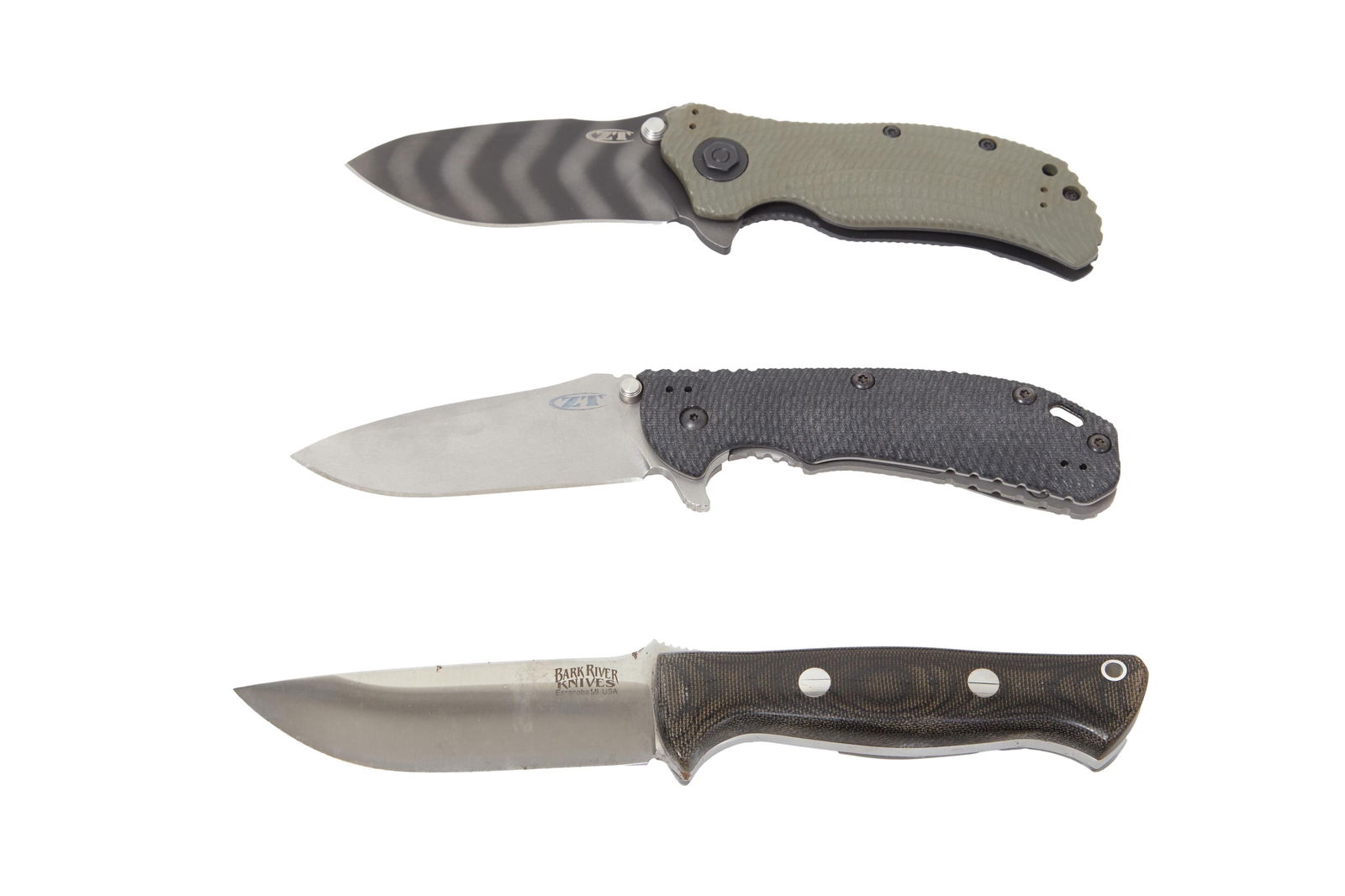 A Group Of Three Pocket And Camp Knives, 21st C., L. Longest Blade 4