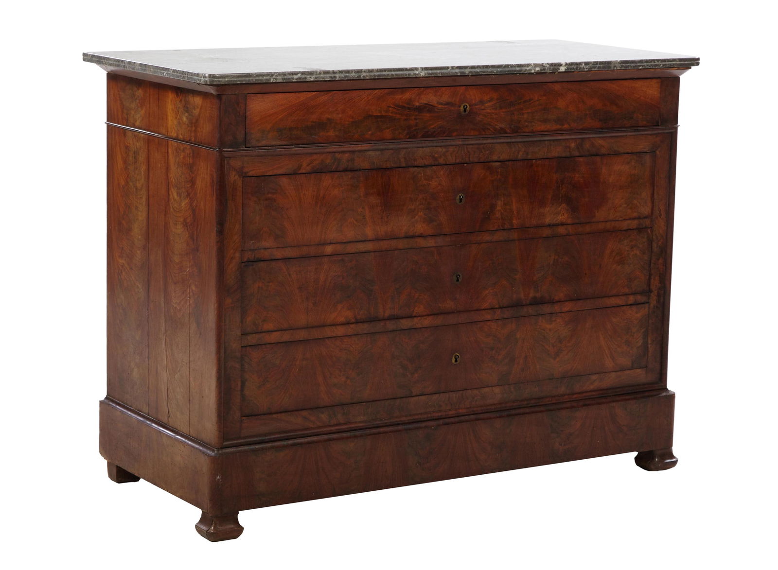 French Louis Philippe Marble Top Walnut Commode, mid 19th c., H.- 37 1/4 in., W.- 49 1/4 in., D.- 21 (1 of 3)