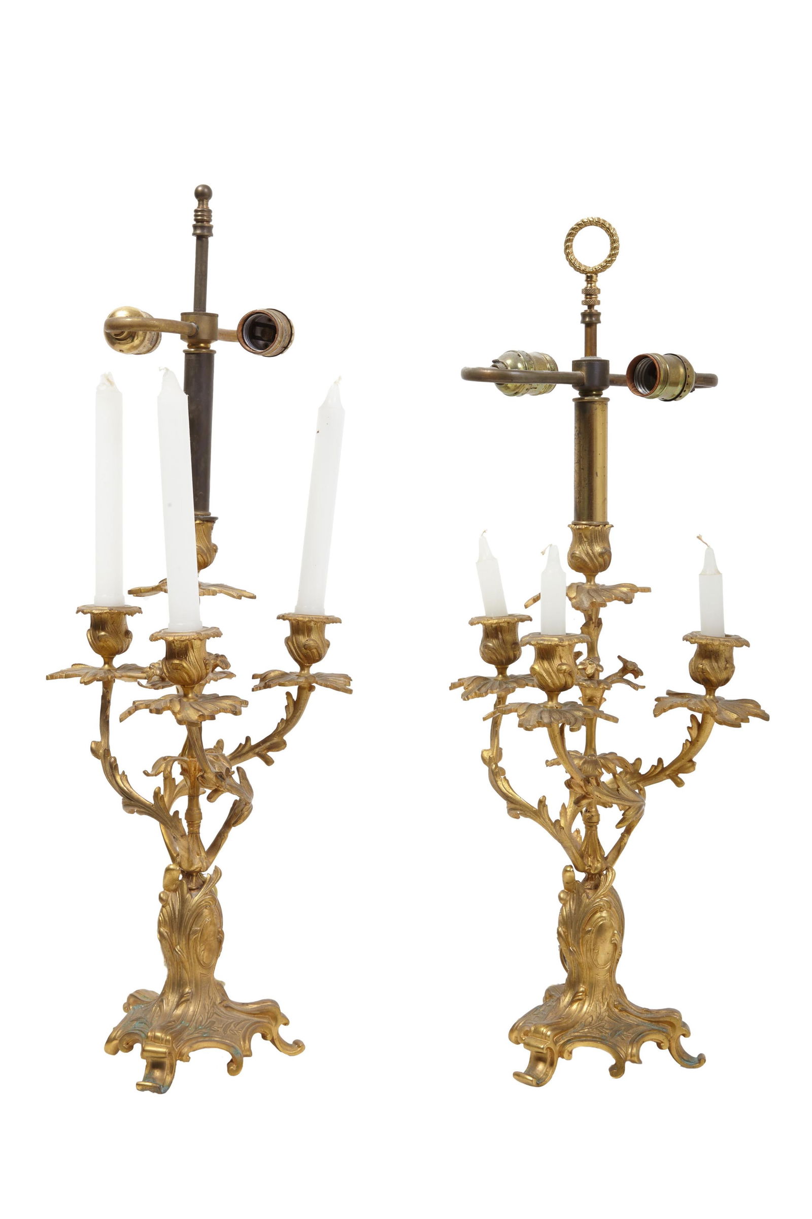 Pair of Louis XV Style Gilt Bronze Candelabra, 19th c., H.- 26 in., W.- 6 1/2 in., D.- 6 1/2 in. (2 (1 of 1)