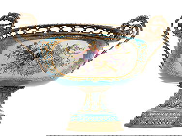 Sevres Style Gilt Bronze Mounted Porcelain Bowl, 20th c., H.- 15 in., W.- 21 in., D.- 16 3/8 in. (1 of 6)