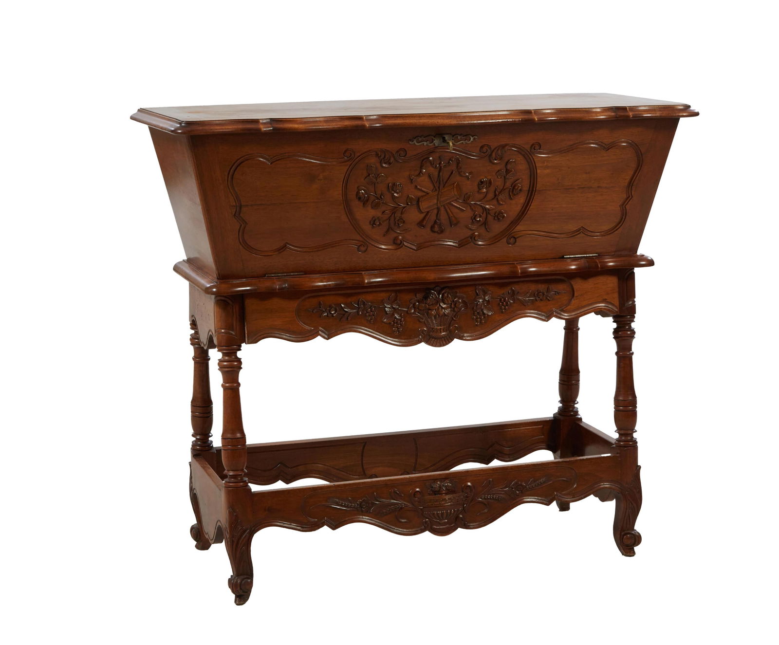French Provincial Style Carved Walnut Dough Box, 20th c., H.- 80 in., W.- 62 in., D.- 19 in. (1 of 2)